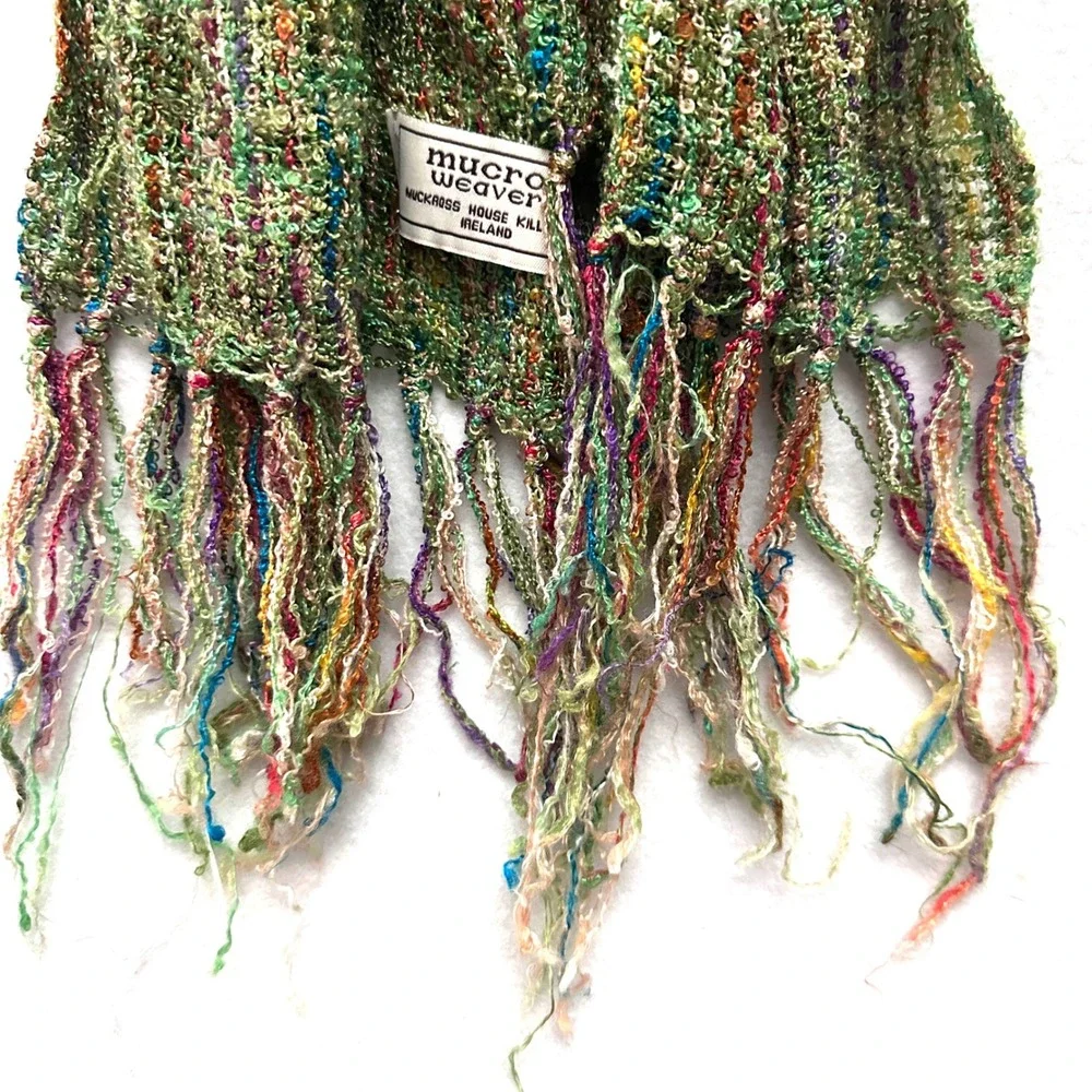Mucros Weavers Ireland Green Multi Color Textured Fringe Scarf Muckross House